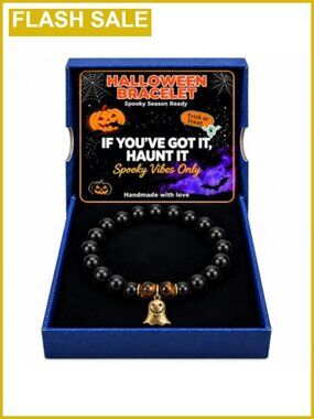 Halloween Charm Stretch Bracelet Tiger's Eye Obsidian Beads Unisex